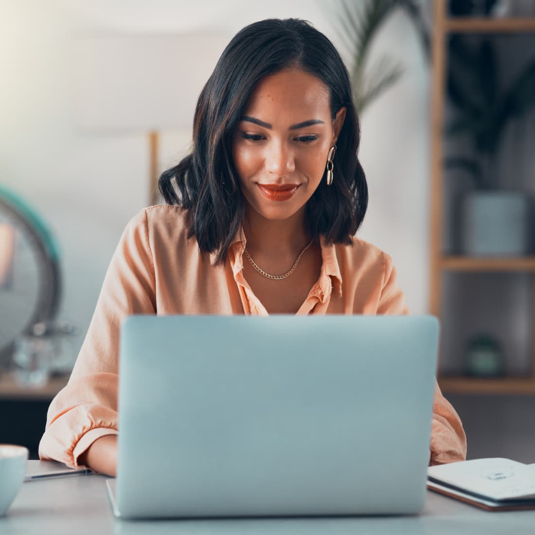 Woman working on computer. 